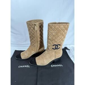 Chanel 50mm Quilted Brown Suede Tall High Boots CC Logo SPB-TS 348371